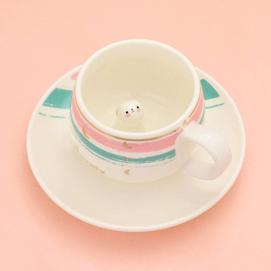 Cute Bunny Ceramic Mug Cup & Saucer Set