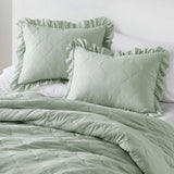 Diamond Quilted Ruffle Edge Comforter Set, Sage