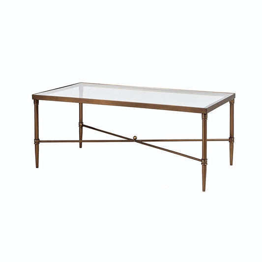 Bronze Metal Coffee Table with Tempered Glass Top