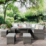 7 Piece High Curved Back Outdoor Dining Sectional Sofa