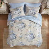 Vintage-Floral Inspired Comforter Set, Beige/Blue