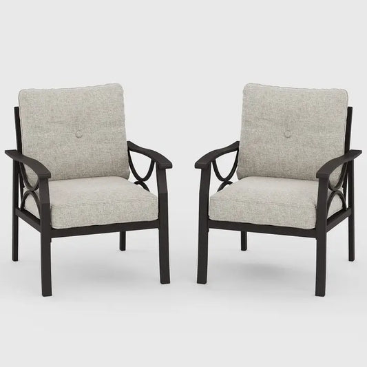 2 Pieces Outdoor All-Weather Patio Metal Armchair