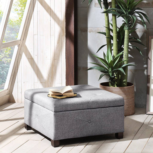 Storage Ottoman Button Tufted Square Accent Stool, Grey