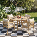 4-Person All Weather Acacia Wood Outdoor Dining Set with Water-Resistant Cushions and Umbrella Hole