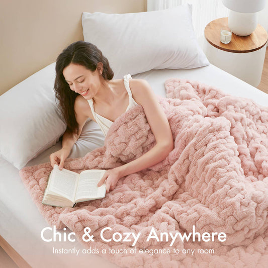 Warm Soft Ruched 50x60" Throw Blanket, Blush Pink