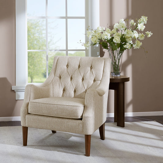 Diamond Tufted Vintage Lounge Chair, Cream *