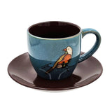 Exotic Melodies Stoneware Cup & Saucer Set – Blue/Brown