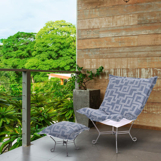 Indoor/Outdoor Puff Scroll Ottoman Syros Denim Cover Only
