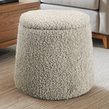 Boucle Round Storage Ottoman, Beige