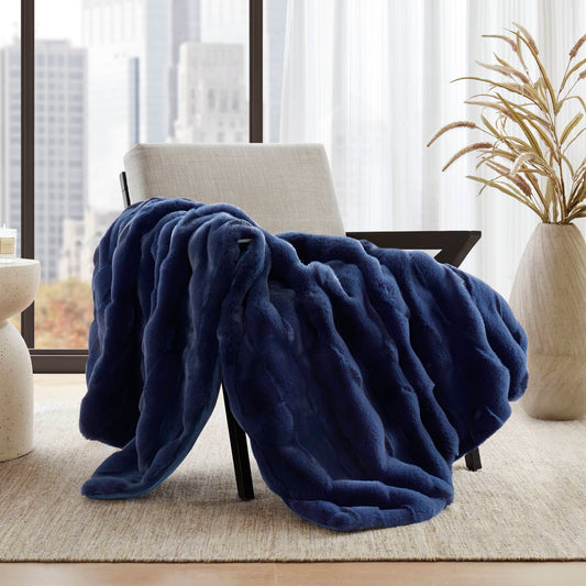 Faux Fur Velvet Throw Blanket 50x60", Navy