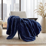 Faux Fur Velvet Throw Blanket 50x60", Navy