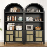 Arched Storage Cabinet with 2 Rattan Doors, 70''h