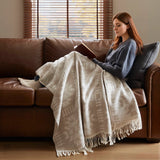 Jacquard Patterned Cotton Blend Throw, Neutral Aztec