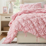 Bowtie Piece Lightweight Puffy Floral Comforter Set, Pink