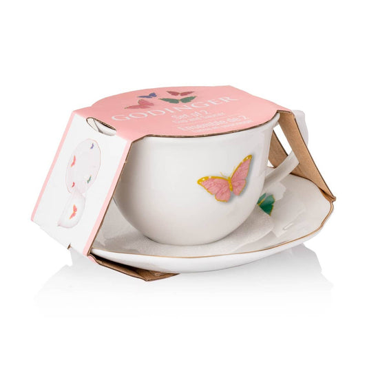 Butterfly Ceramic Teacup & Saucer Set with Gold