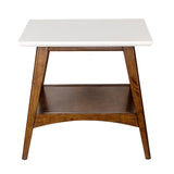 Midcentury Pecan Wood Side Table with Bottom Shelf