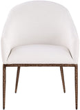Ferro - Linen Textured Performance Fabric Upholstered Dining Arm Chair - Cream / Brushed Bronze