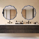 Kushi Round Scalloped Edge Mirror in Glossy Navy