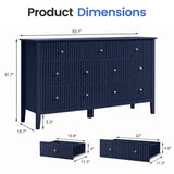 53.2" W Wholesale 7-Drawer Fluted Dresser, Black/Blue/Beige