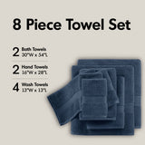 Antibacterial Spa-Like 8-Piece Bathroom Towel Set, Navy