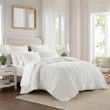 Crinkle Textured Cotton Gauze Embroidered Quilt Set, White