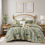 7 Piece Vintage Floral Comforter Set, Green