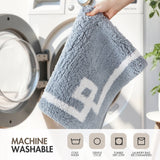 High Pile Bordered Bathroom Rug, Blue
