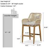 PURPLE LEAF Modern Bar Stools Aluminum Bar Stool with Cushion for Indoor and Outdoor, Kitchen Island