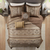 5 Piece Reversible Jacquard Bedspread Set, Brown/Gold