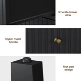 Black Fluted Nightstand with 2 Drawers, Modern Sofa Table