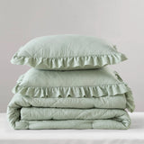 Diamond Quilted Ruffle Edge Comforter Set, Sage