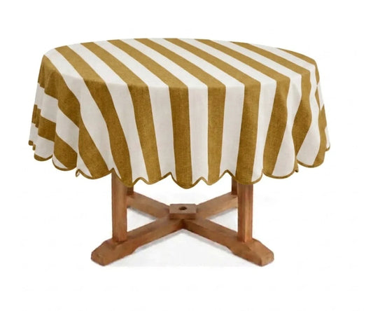 Striped Round Tablecloth - Scalloped Edge