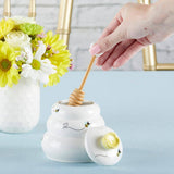 Sweet As Can Bee Ceramic Honey Pot with Wooden Dipper- Large