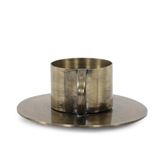Italo Short Antique Brass Candle Holder with Handle