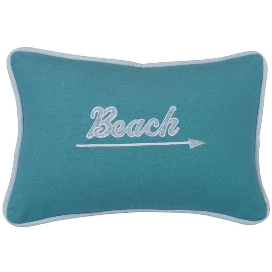 Catalina Turquoise Embroidered "Beach" Accent Pillow