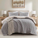 Cable Knit Chenille in Sherpa Reverse Comforter Set, Gray