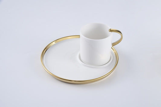 White Porcelain Cappuccino Cup & Saucer with Gold