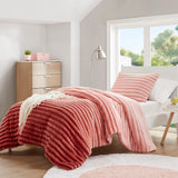 300GSM Fluffy Ribbed Plush Comforter Set,Blush Ombre