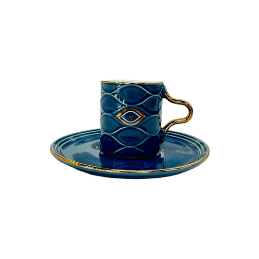 Blue Evil Eye Coffee Cups & Saucers Set of 6