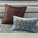 5 Piece Medallion Reversible Jacquard Quilt Set, Blue