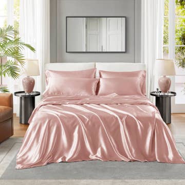 Luxury Satin 6-Piece Sheet Set, Blush Pink