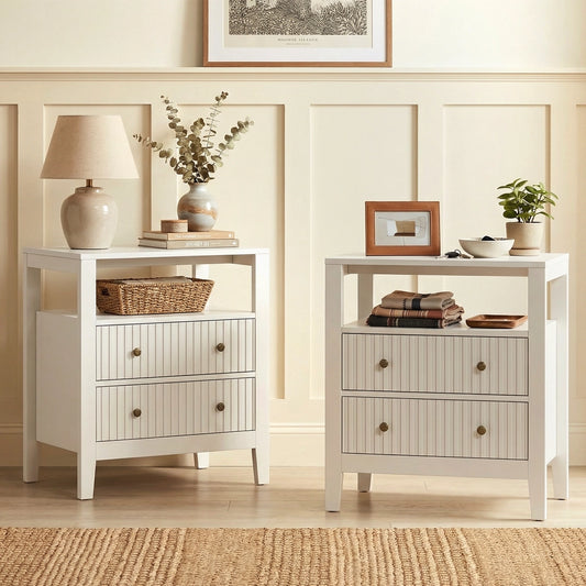 Fluted Nightstand with Charging Station