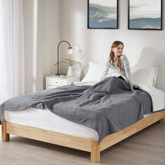 Heated Fleece & Sherpa Electric Bedding Blanket, Dark Grey