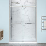 Kahn Series 48 in. x 32 in. Alcove Shower Base and Frameless Sliding Shower Door Combo with Tsunami Guard