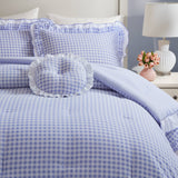 Soft Ruffled Gingham Comforter Set, Blue