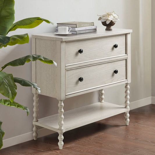 2-Drawer Storage Accent Chest w/ Turned Legs, Natural Ivory