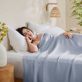 Diamond Jacquard Soft Bamboo Cotton Blanket, Light Blue