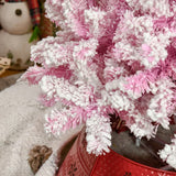 HOMCOM 7.5ft Tall Unlit Snow Flocked Artificial Christmas Tree Slim Pencil Xmas Tree with Pine Shape and Realistic Branches, Pink