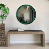 Varsha Round Oversized Beaded Mirror in Glossy Hunter Green