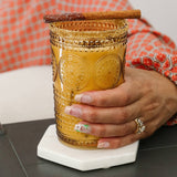 13oz Amber Hobnail Floral Drinking Glass Set of 6